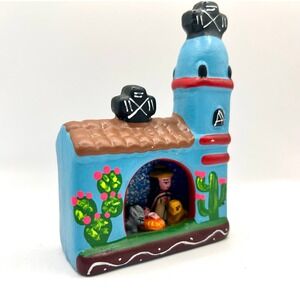 4.25"H Peruvian Nativity Scene Church Figurine Hand Painted Blue